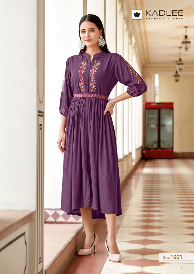 Aashmin By Kadlee Rayon Embroidered Designer Kurtis Wholesale Online
